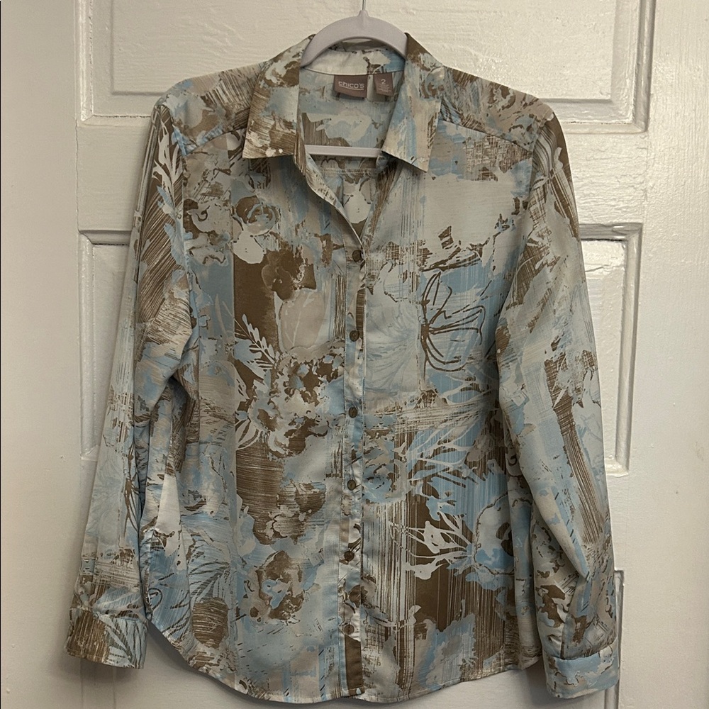 Chico's Abstract Blue and Brown Shirt